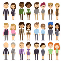 Set of diverse business people isolated on white background. Different nationalities and dress styles. Cute and simple flat cartoon style.