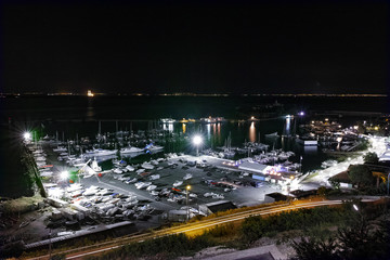 Night Panorama of port and boots, Sozopol, Bulgaria
