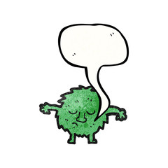 furry green creature with speech bubble