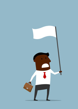 Black businessman with a white flag