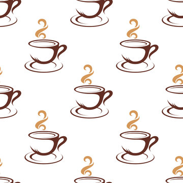 Coffee seamless pattern with cappuccino cups