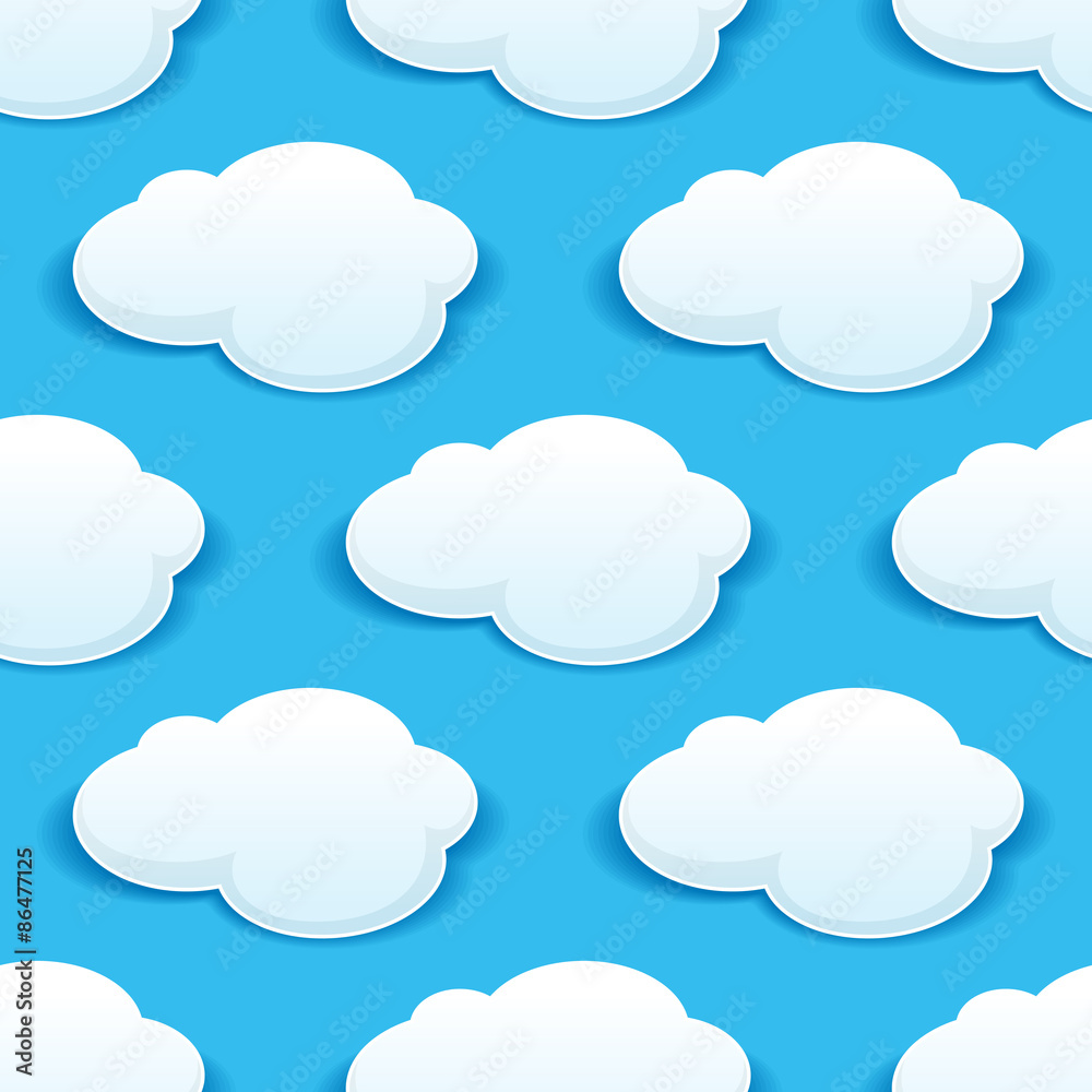 Poster seamless background pattern of fluffy white clouds