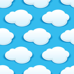 Seamless background pattern of fluffy white clouds