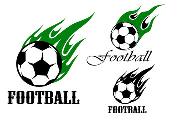 Football sports emblems with flaming ball © Vector Tradition
