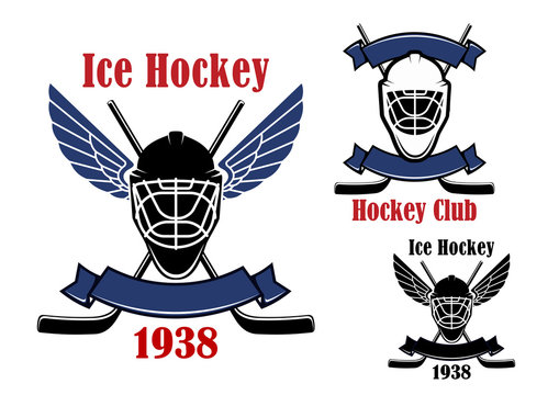 Ice hockey club icons with sport items