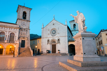 The church of St. Benedict, facing Piazza San Benedetto, in Norcia, Italy