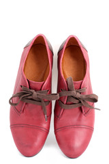close-up isolated women red flat oxford shoes
