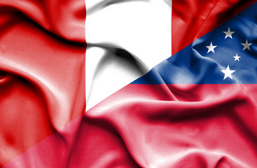 Waving flag of Samoa and Peru