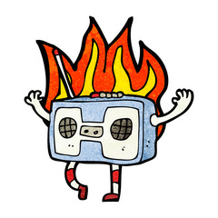 burning radio cassette player cartoon