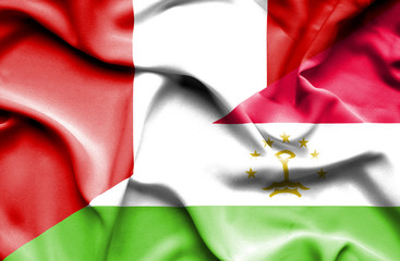 Waving flag of Tajikistan and Peru