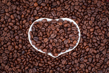 heart on coffee beans background