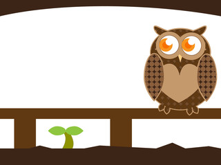 芽を見つめるフクロウ