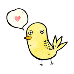 cute cartoon bird with love heart and speech bubble