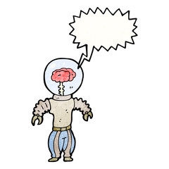 cartoon futuristic robot with brain