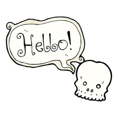 cartoon skull saying hello