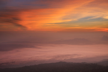 Fototapeta na wymiar Wild sunset time at Phu Kradueng National Park, Thailand