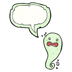 cartoon spooky ghost with speech bubble