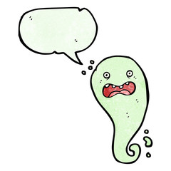 cartoon spooky ghost with speech bubble