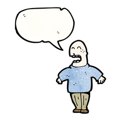 bald man talking loudly