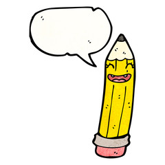 cartoon pencil with speech bubble