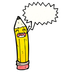 cartoon pencil with speech bubble