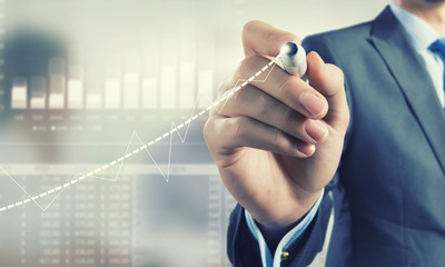 Business and finance chart and finger