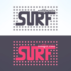 Vector surf colorful text design background. Surfing t-shirt
