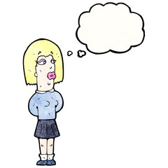 cartoon ugly woman with thought bubble