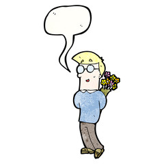 cartoon man with flowers