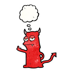 cartoon little devil with thought bubble