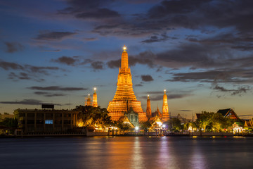 Wat Arun Buddhist religious places in twilight time, Bangkok, Thailand