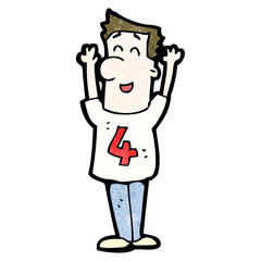 happy man in number 4 tee shirt