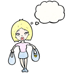 cartoon pretty blond woman with shopping bags