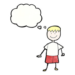 child's drawing of a happy boy with thought bubble
