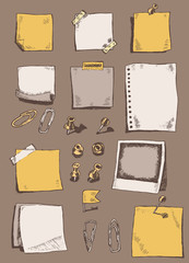 Pins pointers note papers clips sketch doodles