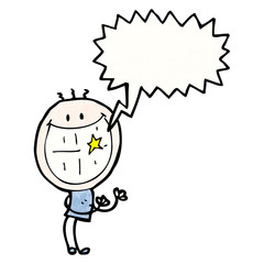 cartoon grinning man with speech bubble