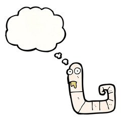 cartoon worm with thought bubble