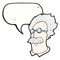 cartoon scientist head with speech bubble