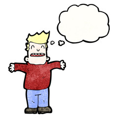 cartoon grinning man with thought bubble