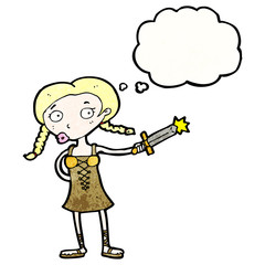 cartoon viking girl with thought bubble