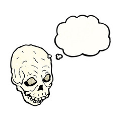 cartoon skull with thought bubble