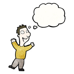 cartoon happy man with thought bubble
