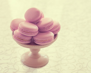 Macarons glass bowl on white background