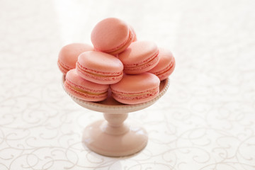 Macarons glass bowl on white background
