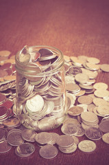 money in the glass with filter effect retro vintage style
