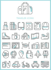 Traveler icons set vector