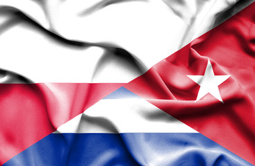 Waving flag of Cuba and Poland