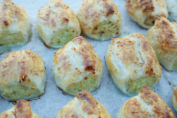 Homemade Chicken sausage rolls in baking tray