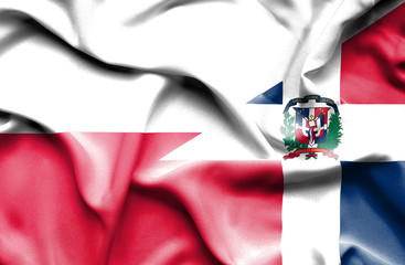 Waving flag of Dominican Republic and Poland