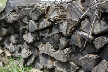 Split wood in a woodpile